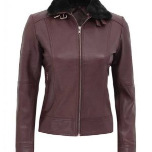Women's Ancoma Brown Nappa Leather Jacket with Detachable Real Shearling Fur Collar