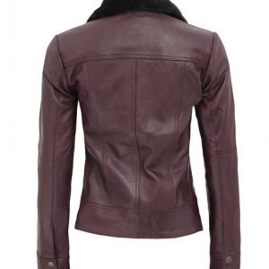 Women's Ancoma Brown Nappa Leather Jacket with Detachable Real Shearling Fur Collar 1