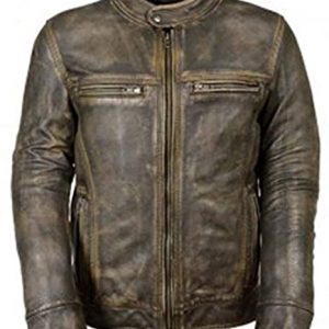 Men's Biker Cafe Racer Vintage Style Black Distressed Leather Jacket