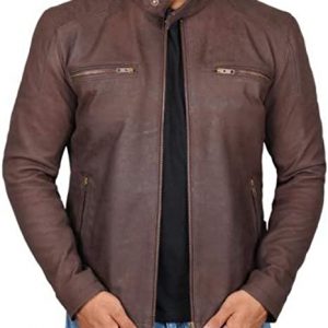 Men's Rangers Brown Leather Distressed Retro Cafe Racer Jacket