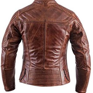 Men Padded Retro Vintage Waxed Cafe Racer Brown Leather Jacket1