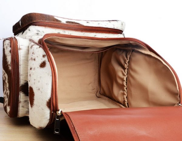 Cowhide Hair Leather Backpack Brown and White Pony Fur RucksackKnapsack Travel Shoulder Bag4