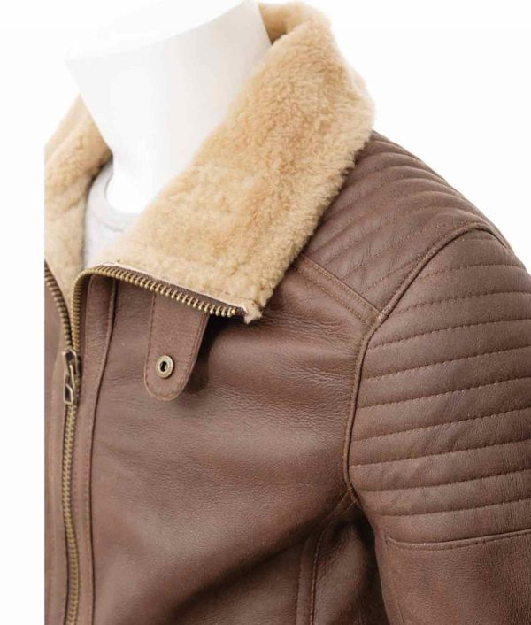 Men’s Padded Design Shearling Brown Leather Jacket