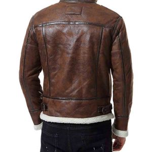 Men’s Motorcycle Distressed Brown Leather Shearling Bomber Jacket